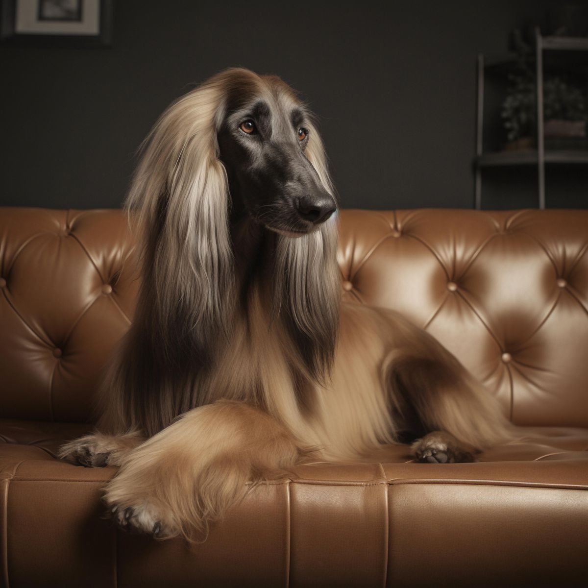 Afghan Hound on a couch.